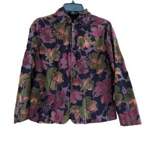 Sarah Bentley Multicolored Floral Corduroy Zip Front Jacket Size Small